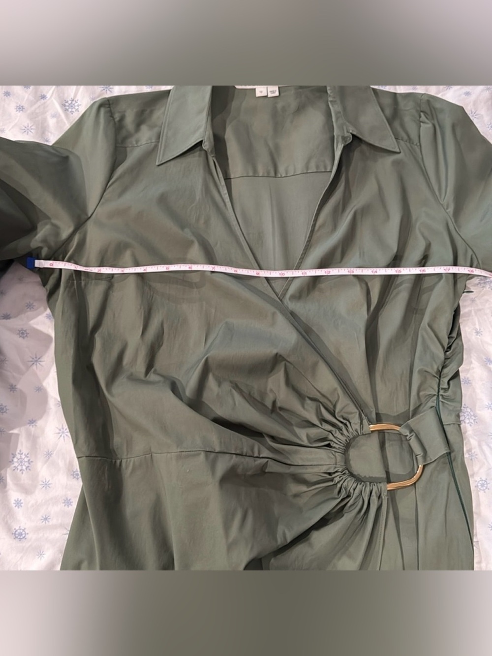 Veronica Beard Afton Olive Wrap Midi Dress size 12 w Gold Ring beautiful - Picture 8 of 12